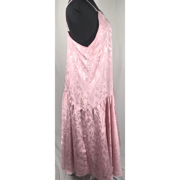 Sold--80’s Vintage Blush Pink Monochrome Floral Satin Drop Waist Midi Slip Dress - Picture 12 of 12